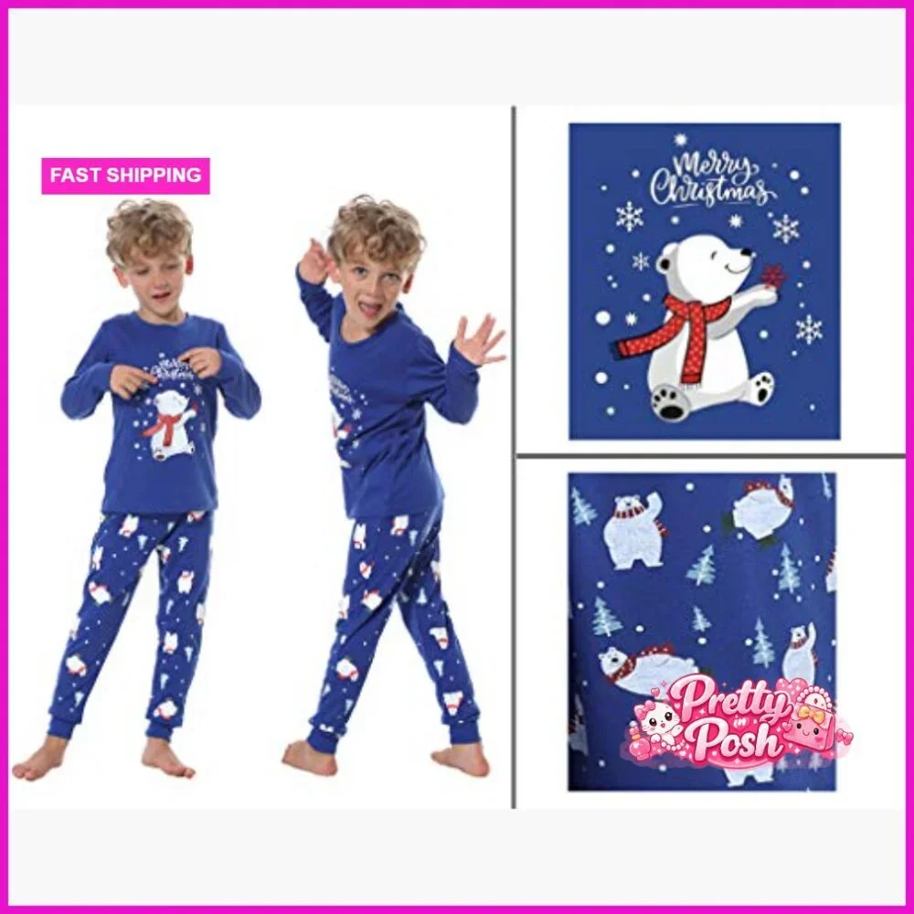 Cotton Blend Matching Pajama Set Holiday Sleepwear